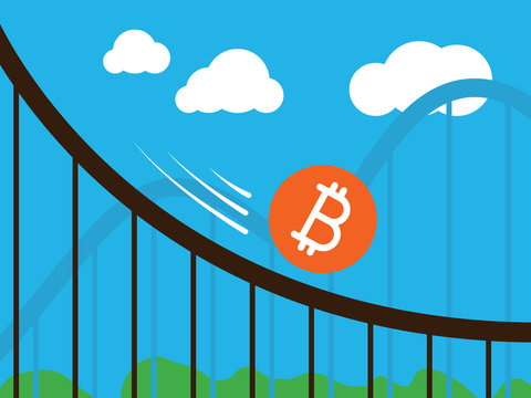 bitcoin coin on roller-coaster