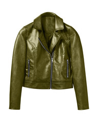 Khaki woman leather jacket isolated on white