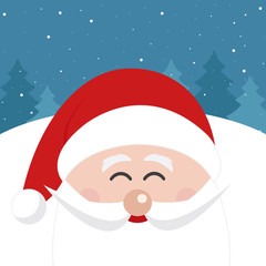santa claus face smile christmas greeting card winter landscape background