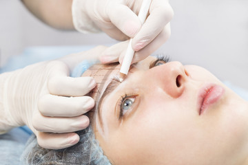 Obraz na płótnie Canvas Microblading eyebrows workflow in a beauty salon 