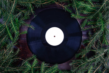 vinyl gramophone record in christmas or winter style