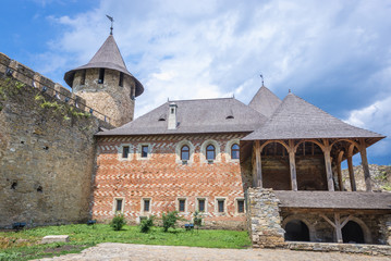 Fototapeta na wymiar View from main courtyard of Khotyn Fortress in Khotyn city, Ukraine