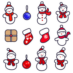 Illustration of snowman, ball, sock