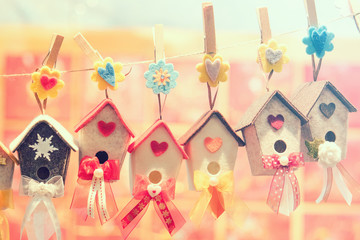 lovely handmade little houses, colored and fluffy objects