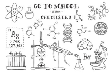 Chemistry. Hand sketches on the theme of Chemistry. Vector illustration.