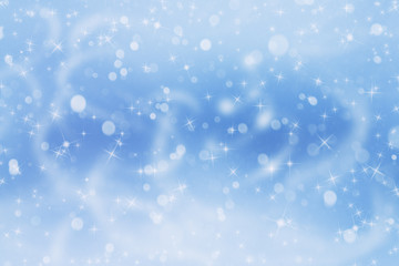 Winter blue landscape with falling white shining snow....