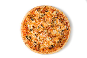mushroom pizza with miso sauce isolated on white background