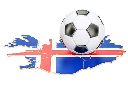 Football ball with map of Iceland concept, 3D rendering