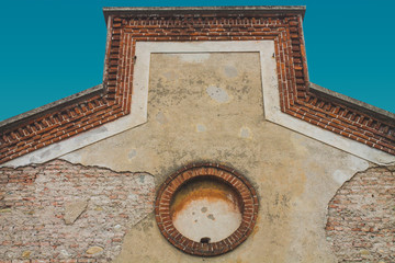 CRESPI D'ADDA, August 30, 2017 - Detail of the decoration of the factory buildings in the Worker Village of Crespi d'Adda