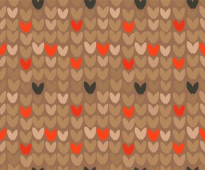 Hand drawn vector abstract cartoon Merry Christmas and Happy New Year holidays brown ornamental knitted seamless pattern design element