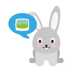 Cute bunny with picture on speech bubble