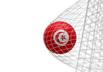 Tunisia flag soccer ball scores a goal in a net