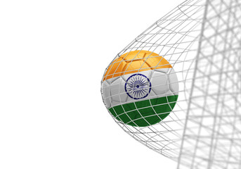 India flag soccer ball scores a goal in a net