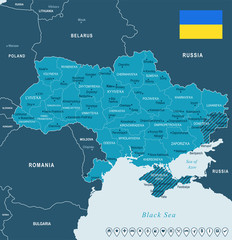 Ukraine - map and flag - Detailed Vector Illustration