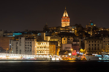 Galata Tower and Galata bridge in Istanbul, Turkey - obrazy, fototapety, plakaty