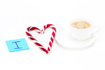 I love coffee, sticky note with a cup of coffee on white background