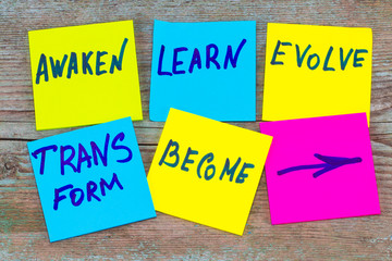 awaken, learn, evolve, transform and become - inspirational new year goals or resolutions -...