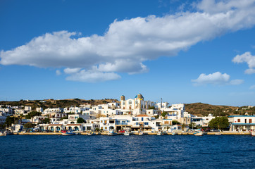 Fototapeta na wymiar Pretty little fishing boats in the harbor of Lipsi island, Dodecanese, Greece 