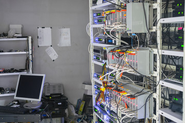 Racks with modulators, tuners and servers are located in the server room of the TV station