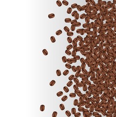 Background with coffee beans and copy space. Realistic vector illustration. Coffee elements picture.