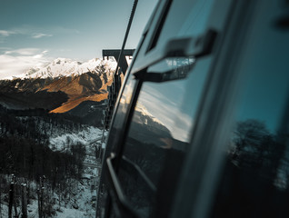 Cable car with cabins in landscape of Madeira between Funchal and Monte