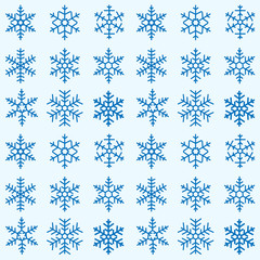 Seamless simple pattern of different blue geometric snowflakes