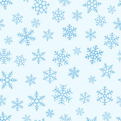 Seamless simple pattern of different blue geometric snowflakes