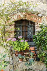 Fototapeta na wymiar Window garden in Vertine, Tuscany, Italy