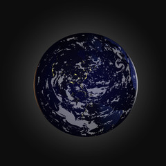 Vector globe icon of the world. Night planet Earth