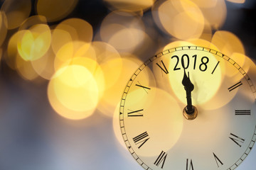 Fototapeta na wymiar 2018 New Year background with clock and fireworks