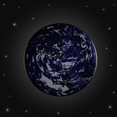 Vector globe icon of the world. Night planet Earth
