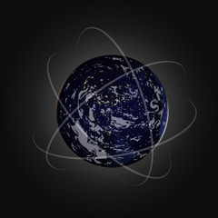 Vector globe icon of the world. Night planet Earth