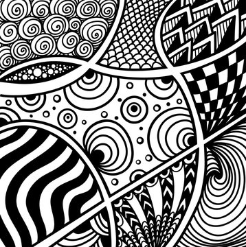 Abstract handmade Zentangle Zendoodle  background  black on white for coloring page, or adult relax coloring book or for decoration package or for print on T-Shirt or for wallpaper and other things