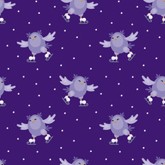 Christmas seamless pattern with the image of funny owls. Full color vector background.