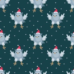 Christmas seamless pattern with the image of funny owls. Full color vector background.