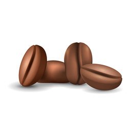 Different coffee beans isolated on the white background. Realistic vector illustration. Picture with coffee elements.