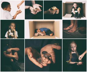 Collage with poor little children in desperate need of help