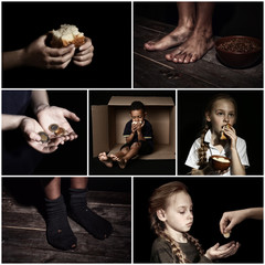 Collage with poor little children in desperate need of help