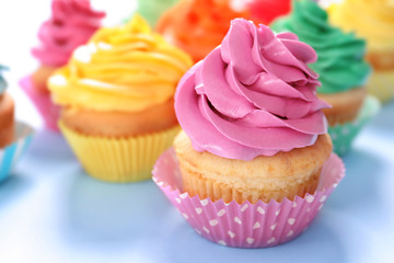Delicious cupcake on table, closeup