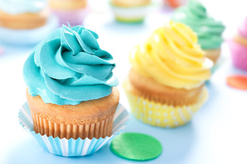 Delicious cupcake on table, closeup