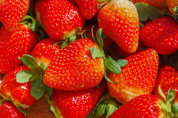 Top view of tasty ecuadorian strawberries freshly collected