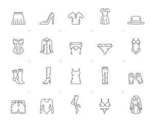 Line woman clothing icons - vector icon set