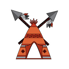native american indian teepee home with crossed spears vector illustration © Gstudio