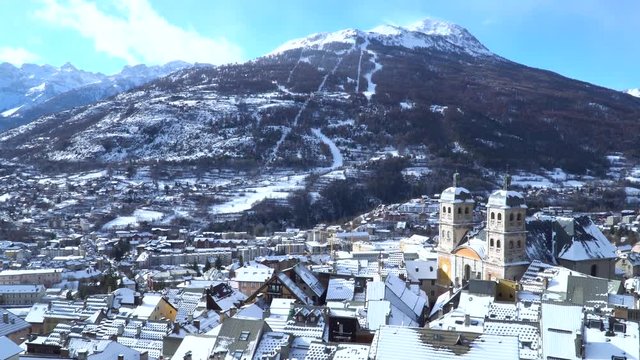 View of a snowy skiing tracks