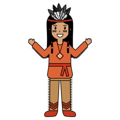 native american with feather headdress clothes national traditional vector illustration