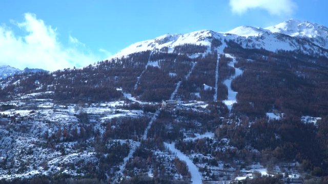 View of a snowy skiing tracks