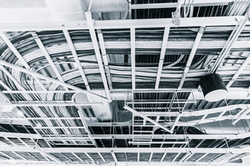 data and electrical communication cables in a cableway on the roof