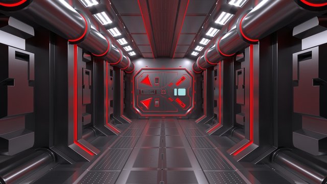 Science background fiction interior room sci-fi spaceship corridors ,3D rendering