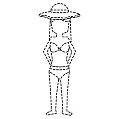 standing woman with swinsuit bikini and hat vector illustration