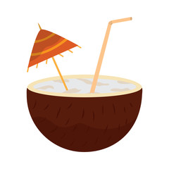 coconut cocktail drink straw and umbrella vector illustration